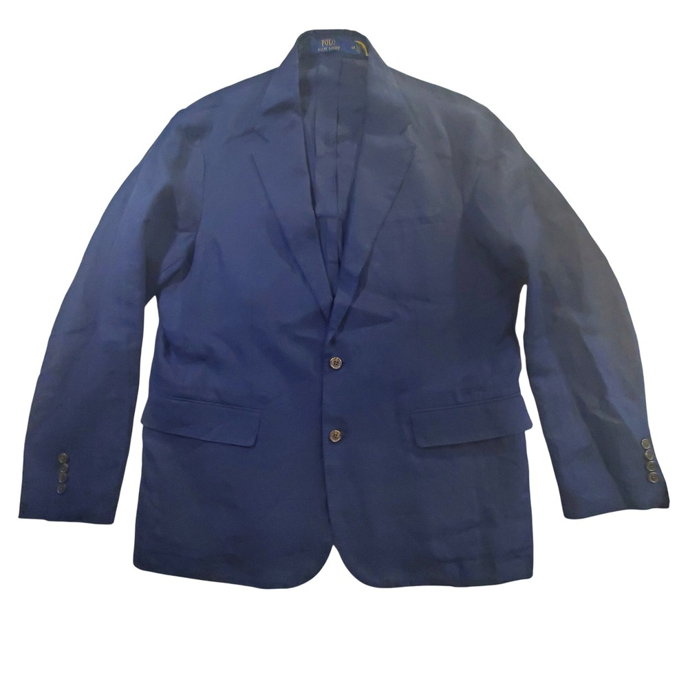 Polo Ralph Lauren Blue Linen Modern Fit Blazer Sport Coat Mens 44R 2-Button